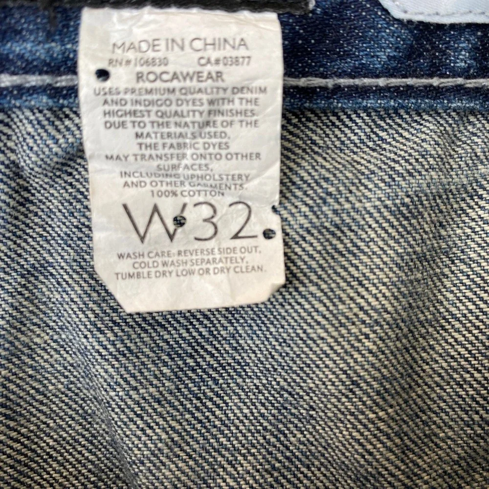 Rocawear 90s Y2K Jeans Men Size 32 (Fit 34) Blue Embroidered Skater Grunge Faded